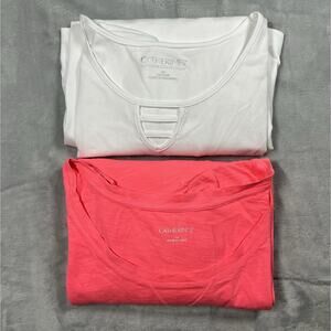Lot Pair of Catherines 2X Shirts White Suprema Cotton + Coral Bracelet Sleeve